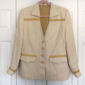3/$25 Vintage Olivier Mauge Couture Beige Jacket With Carved Wooden Rose Buttons